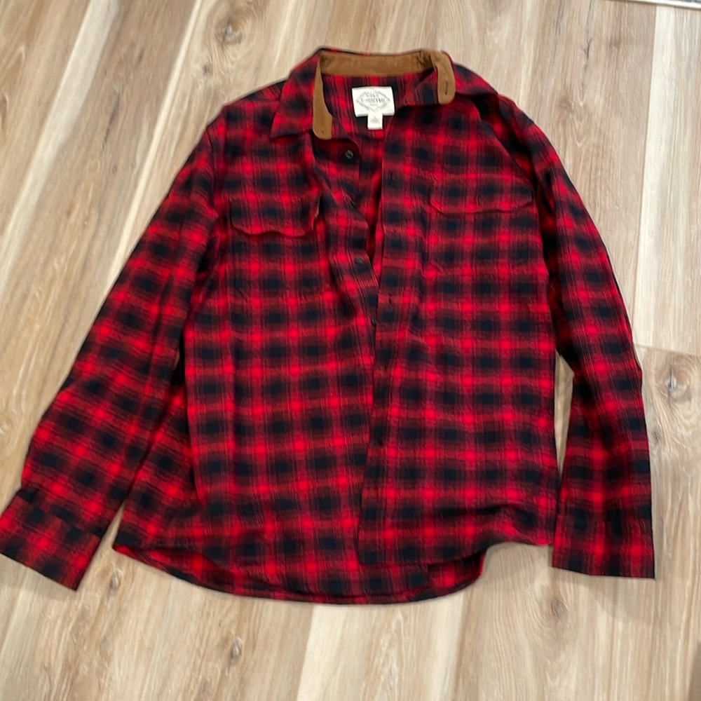 St. John's Bay Red and Black Plaid Casual Button Down Shirt